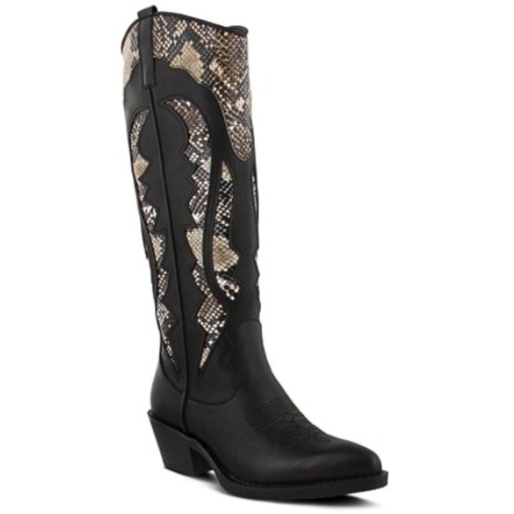 New Womens Embroidered Black Westeria Flare Tazzel Boots By Spring Step